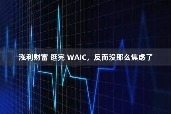 泓利财富 逛完 WAIC，反而没那么焦虑了